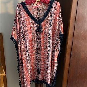 Simply Southern Coral and Navy Floral Blouse